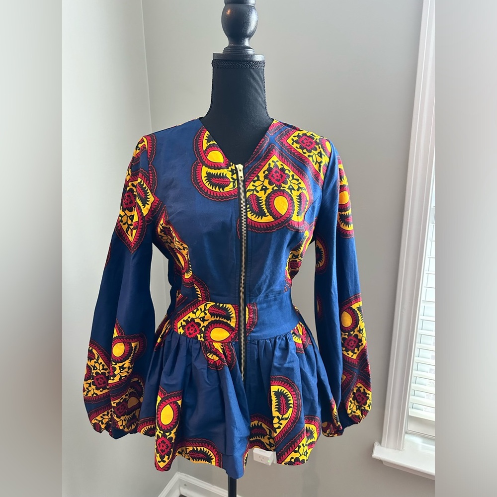 Mae Otti Puffed Sleeve Zipper Top (Sz S)